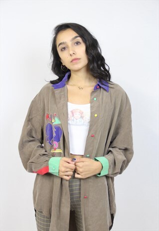 VINTAGE 90'S CUTE ABSTRACT PATTERNED SILK SHIRT