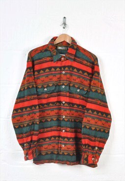 Vintage Fleece Shirt Retro Aztec Pattern Red XL