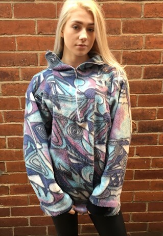 VINTAGE OVERSIZED FLEECE TRIBAL AZTEC PULLOVER JUMPER 80S
