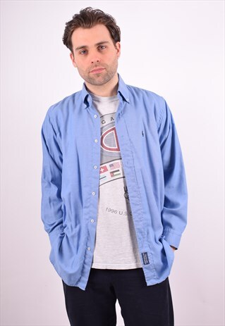 RALPH LAUREN MENS VINTAGE SHIRT MEDIUM BLUE 90S