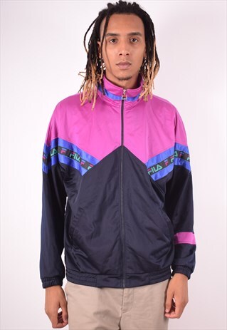 FILA MENS VINTAGE TRACKSUIT TOP JACKET XL NAVY BLUE 90S