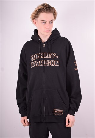 HARLEY DAVIDSON MENS VINTAGE HOODIE JACKET XXL BLACK 90'S