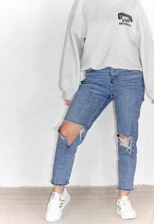 80'S STYLE HIGH WAIST STRETCHY DISTRESSED MOM JEANS