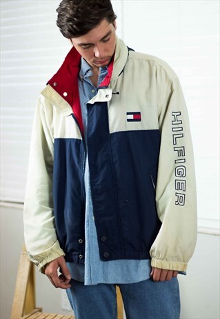 VINTAGE TOMMY HILFIGER WINDBREAKER JACKET LOGO 90S XL 18.7