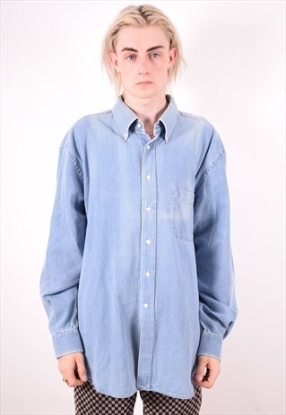 FAY MENS VINTAGE DENIM SHIRT XXL BLUE 90S