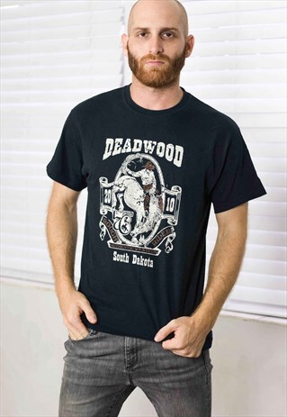 VINTAGE DEADWOOD BIKER T-SHIRT LOGO 90S M 6.8
