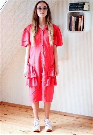 BRIGHT RED VINTAGE DRESS WITH FRILLS