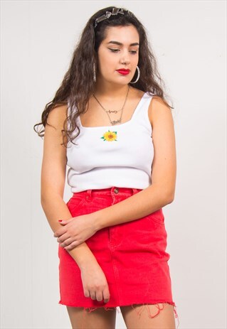 VINTAGE 90'S RED DENIM MINI SKIRT