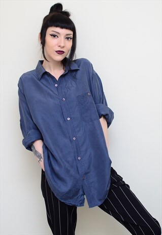 VINTAGE 90'S GENUINE BLUE SILK OVERSIZED SHIRT