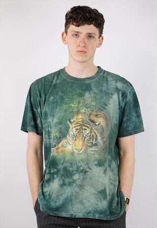 VINTAGE AMAZING TIGER PRINT TIE-DYE T-SHIRT