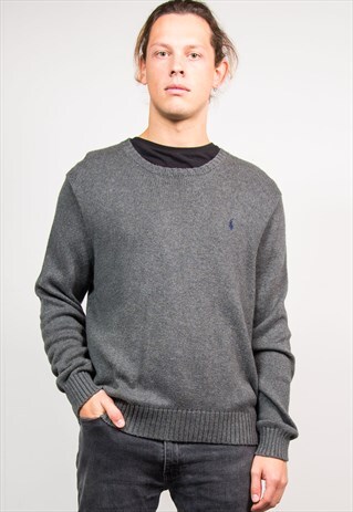 90'S VINTAGE POLO RALPH LAUREN GREY KNIT JUMPER