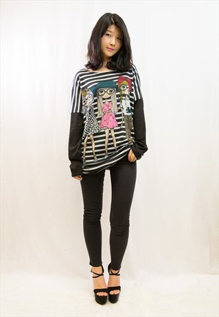 CUTE GIRLS PRINT OVERSIZE KNIT JUMPER