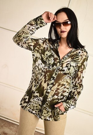 VINTAGE Y2K ABSTRACT ANIMAL PRINT PRINT SHEER SHIRT