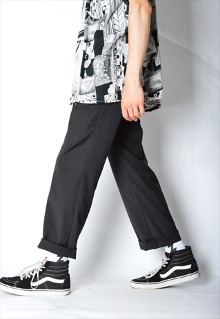 VINTAGE 90S BLACK STRIPED WOOL PANTS