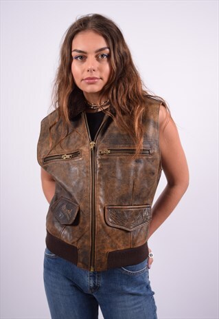 VINTAGE LEATHER GILET BROWN