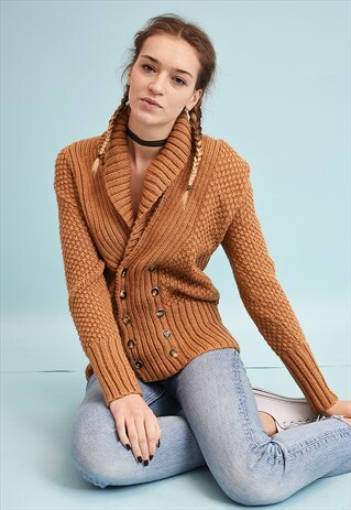 80'S RETRO CHUNKY NEUTRAL STRETCH KNIT CARDIGAN TOP