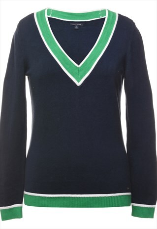 VINTAGE TOMMY HILFIGER NAVY & GREEN JUMPER - M