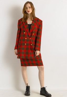 Vintage All in One Woman Red Checked Suit Medium 7526