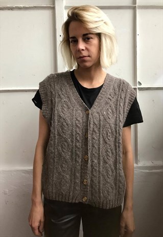 VINTAGE 90' BEAUTIFUL AMAZING UNISEX BROWN WOOL GILET
