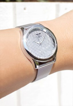 Silver Textured Face Watch