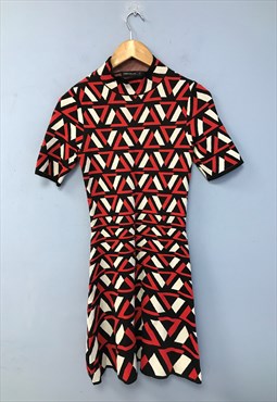 Fit & Flare Dress Red Black White Geometric Print Mini