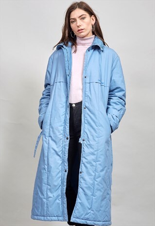 RARE VINTAGE 70'S ADIDAS POWDER BLUE PADDED MAXI PUFFER COAT