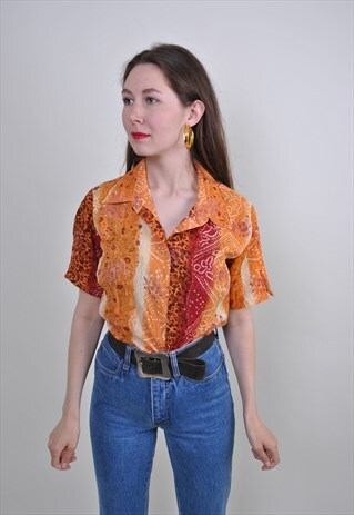VINTAGE MULTICOLOR FLORAL BLOUSE, FLOWERS COLORFUL SHIRT