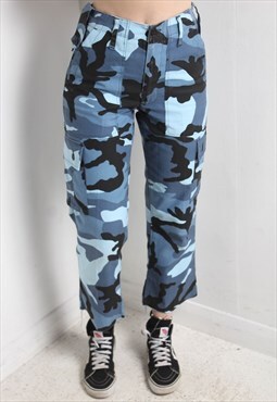 Vintage Y2K Camouflage Camo Cargo Trousers Blue W28 