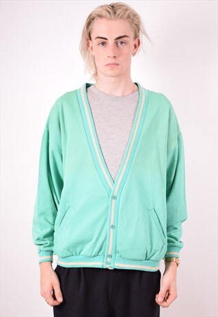 MENS VINTAGE CARDIGAN SWEATER MEDIUM GREEN 90S