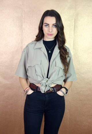 90S VINTAGE MINIMAL BROWN WORKWEAR SHORT SLEEVE SHIRT