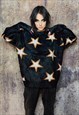 FLUFFY SWEATER PREMIUM JACQUARD RETRO STAR JUMPER IN BLACK