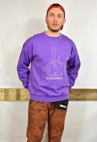 TRUE VINTAGE 90S LE COQ SPORTIF PURPLE SPELL OUT SWEATER