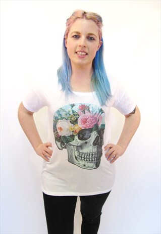 GARDEN FLORAL SKULL ORGANIC OVERSIZED TSHIRT