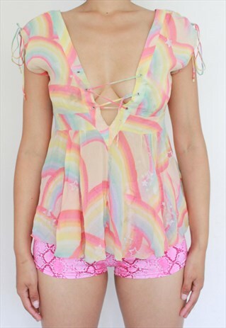 Y2K STYLE MULTI TIE DYE PRINT PASTEL TOP