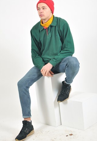 VINTAGE LONG SLEEVE POLO SHIRT IN GREEN