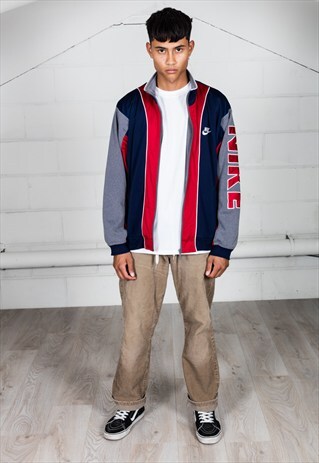 VINTAGE NIKE RED & NAVY ZIP UP TRACK TOP