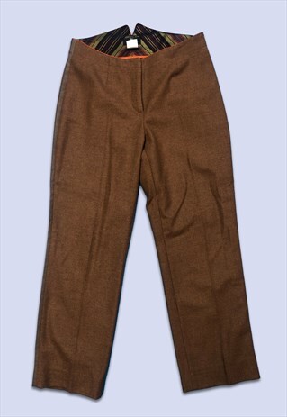 BROWN WOOL SIDE STRIPE CROPPED SMART TROUSERS