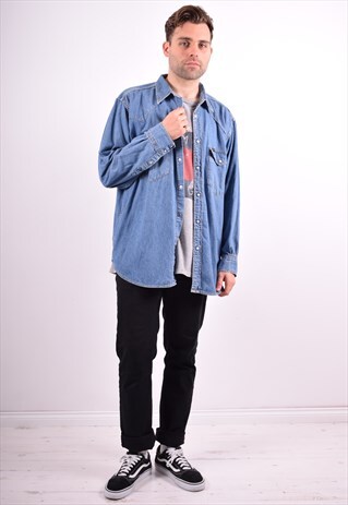LEE MENS VINTAGE DENIM SHIRT XL BLUE 90'S