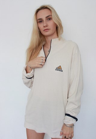 VINTAGE 90S 1/4 ZIP ADIDAS RARE CREAM SWEATSHIRT JUMPER