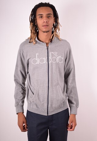 DIADORA MENS VINTAGE TRACKSUIT TOP JACKET XXL GREY 90S