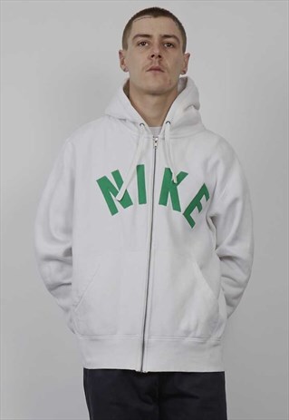 VINTAGE 90'S NIKE GREEN LOGO WHITE ZIP-UP HOODIE