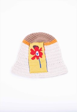 New Cream Floral Thick Crochet Hat