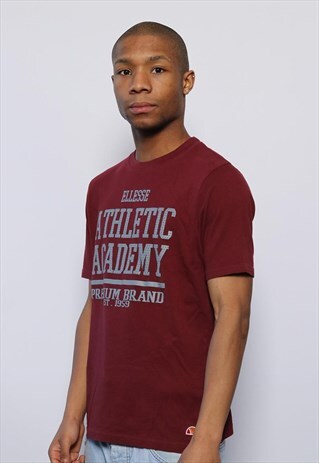 VINTAGE ELLESSE SPELL OUT LOGO T-SHIRT MAROON RED