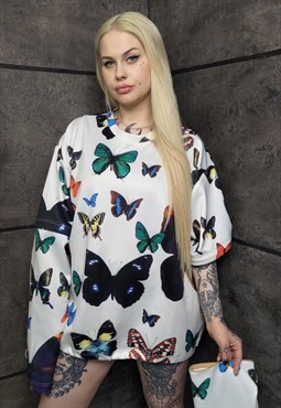 Butterfly print detachable sweatshirt handmade tee punk top 