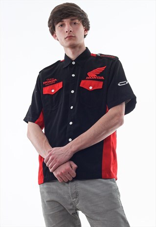 VINTAGE HONDA RACING TEAM 90S BLACK RED SHORT SLEEVE