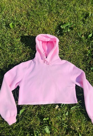 VINTAGE 90'S SOFT FLEECE BABY PINK CROPPED HOODIE