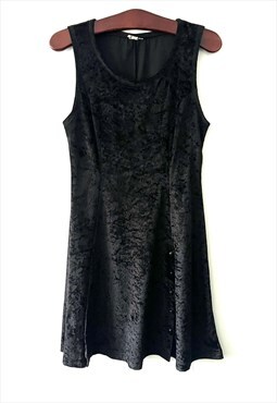 90s Black Velour Grunge Goth Minimal Simple Mini Dress L