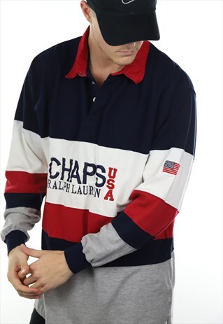 VINTAGE RALPH LAUREN CHAPS USA LONG SLEEVE POLO SHIRT TOP