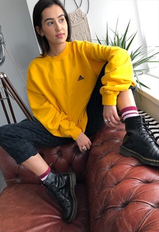 VINTAGE ADIDAS OVERSIZED SWEATSHIRT SWEATER JUMPER YELLOW 90