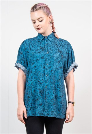 VINTAGE BLUE FLORAL SHORT SLEEVE SHIRT
